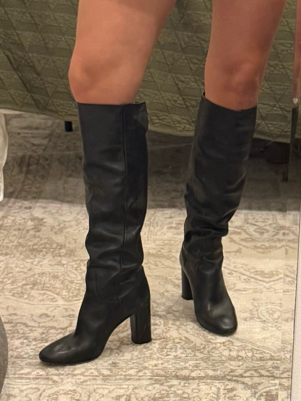 Zara Black Knee-High Block Heel Boots